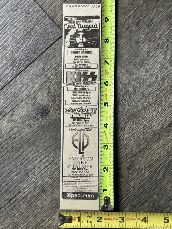 KISS Concert Ad Alive 2 Tour Philadelphia Jan 30 1978 Vintage Kiss Aucoin B