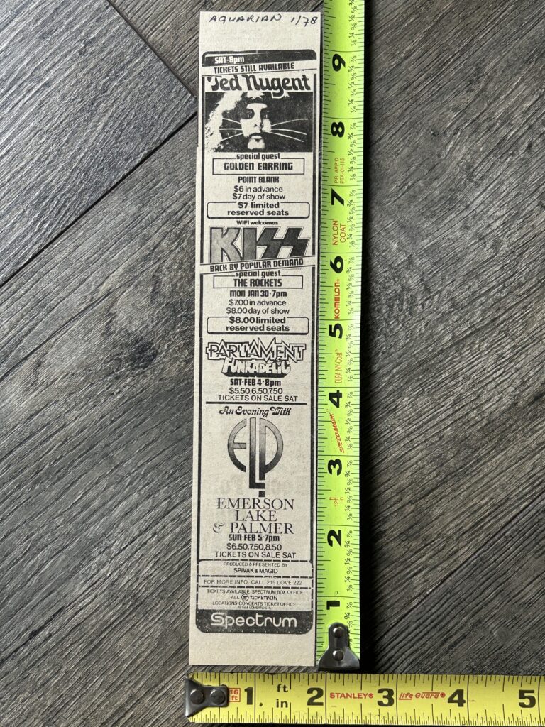 KISS Concert Ad Alive 2 Tour Philadelphia Jan 30 1978 Vintage Kiss Aucoin B
