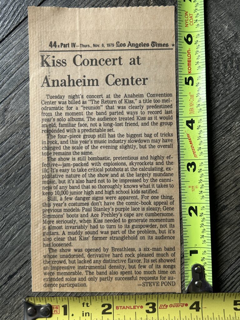 KISS Concert Ad Clipping Dynasty Tour Anaheim CA Nov 1979 Vintage Kiss Aucoin
