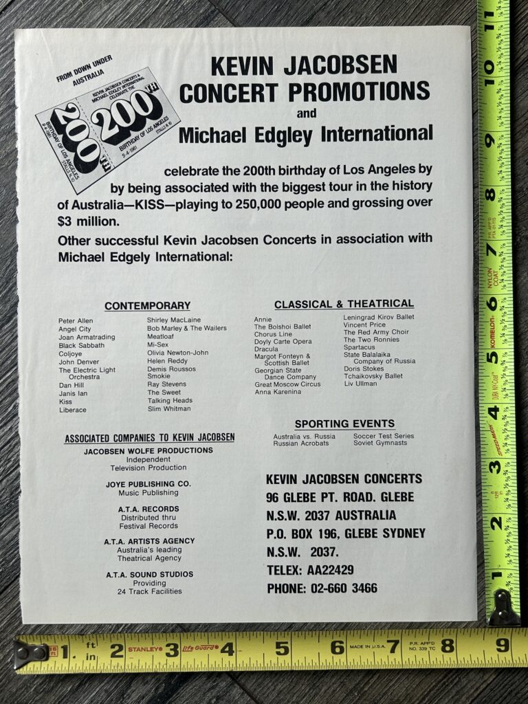 KISS Concert Ad Advert Australia Unmasked Tour Promoter Vintage Kiss Aucoin
