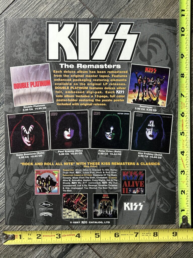 KISS Ad Advert The Remasters CD Back Catalog 1997 Reunion Vintage Kiss Aucoin