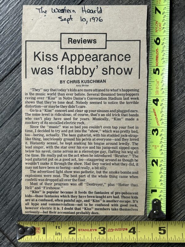 KISS Concert Ad Clipping Destroyer Tour Indiana Sept 1 1976 Vintage Kiss Aucoin