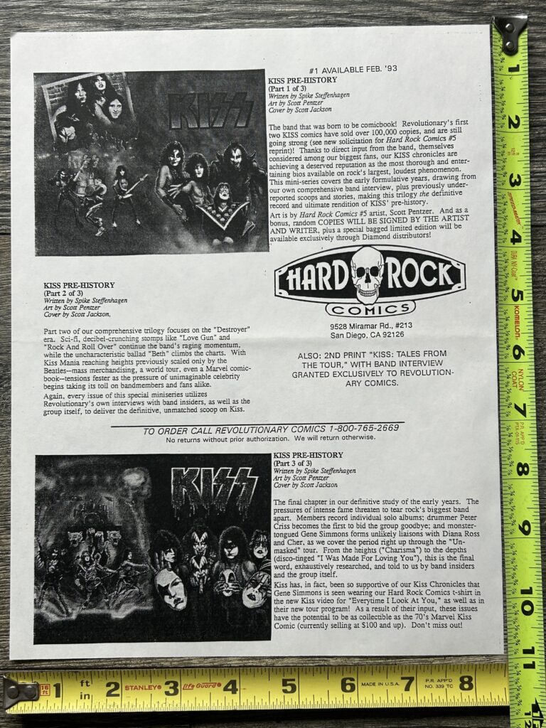 KISS Comic Ad Flyer Kiss Pre-History #1 2 3 Hard Rock Comics 1993 Vintage Kiss