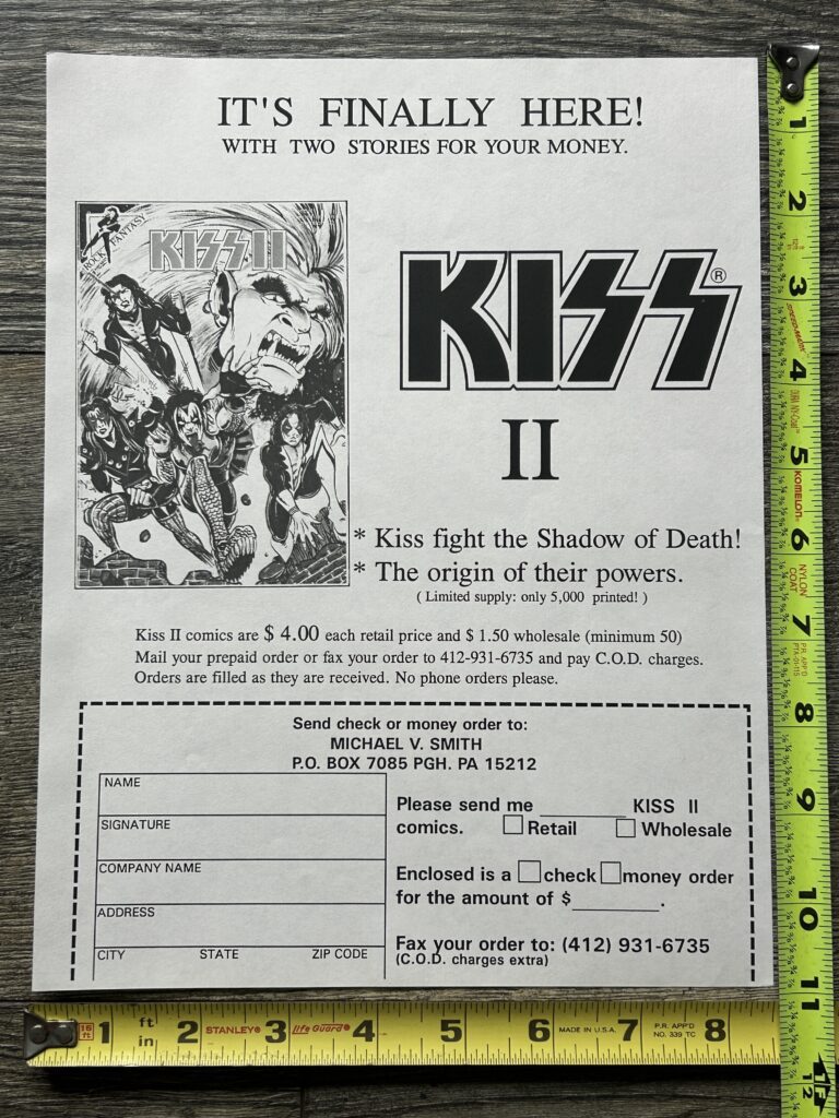 KISS Comic Ad Flyer Kiss II Fantasy Comics Order Form Rock Unused Vintage Kiss