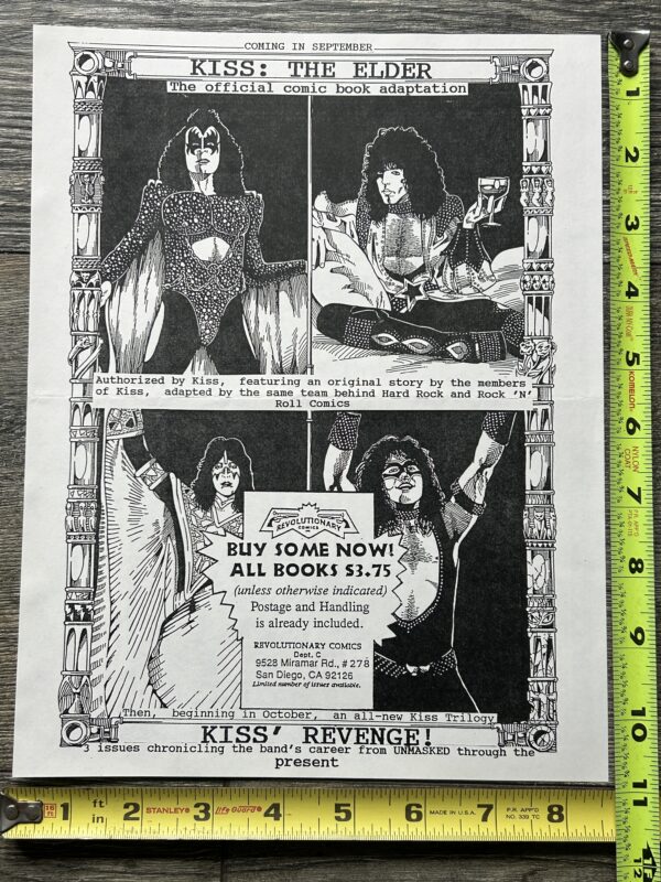 KISS Comic Ad Flyer Pre-History Hard Rock Revolutionary Comics 2sided Vintage