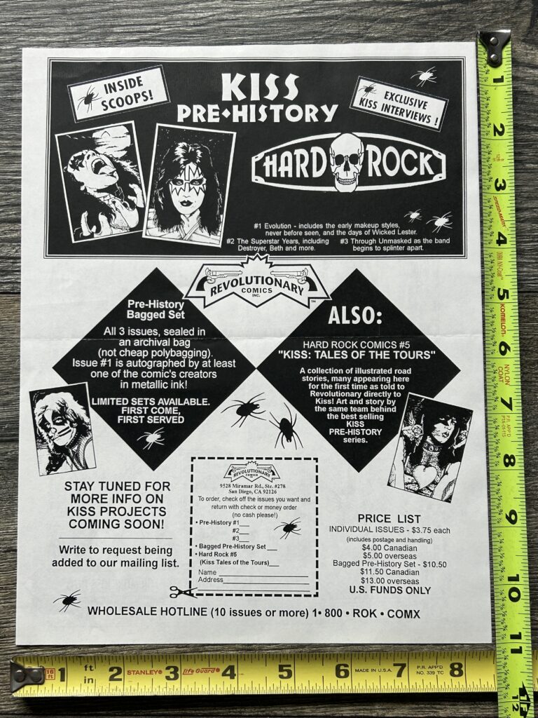 KISS Comic Ad Flyer The Elder Pre-History Revolutionary Comics 2sided Vintage B