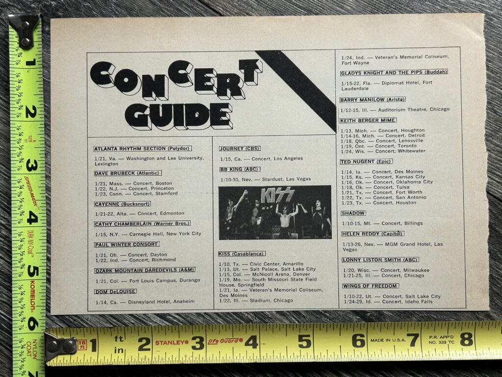 KISS Concert Ad Rock And Roll Over Tour Jan 1977 Shows Vintage Kiss Aucoin