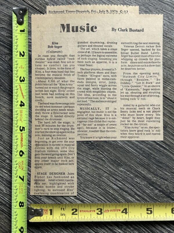 KISS Concert Ad Clipping Destroyer Spirit Of '76 Tour Richmond VA Vintage Aucoin
