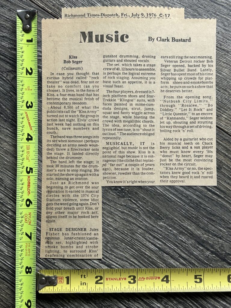 KISS Concert Ad Clipping Destroyer Spirit Of '76 Tour Richmond VA Vintage Aucoin