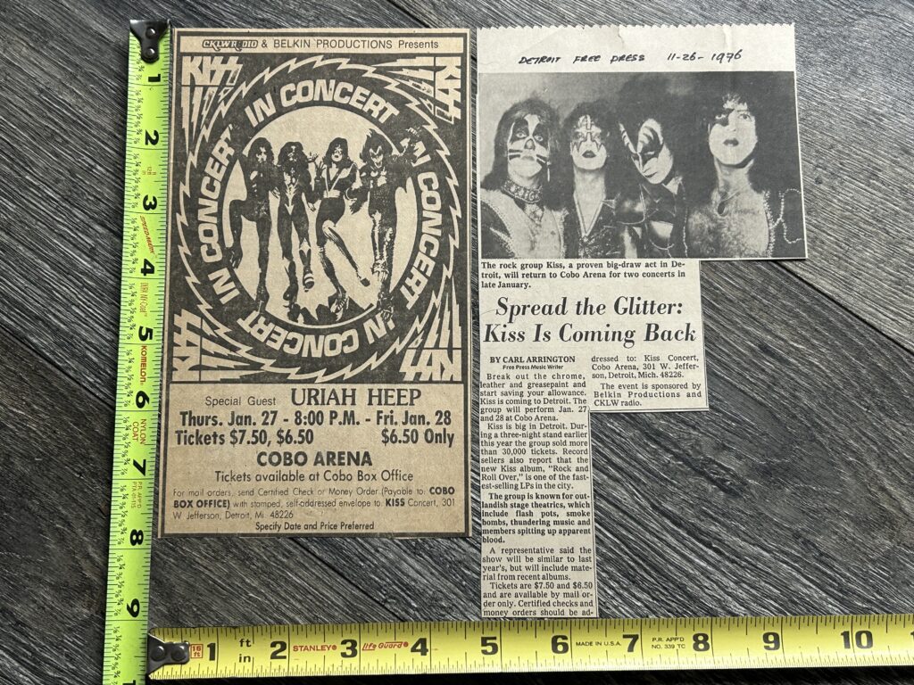 KISS Concert Ad Lot Rock And Roll Over Tour Cobo Detroit Vintage Kiss Aucoin