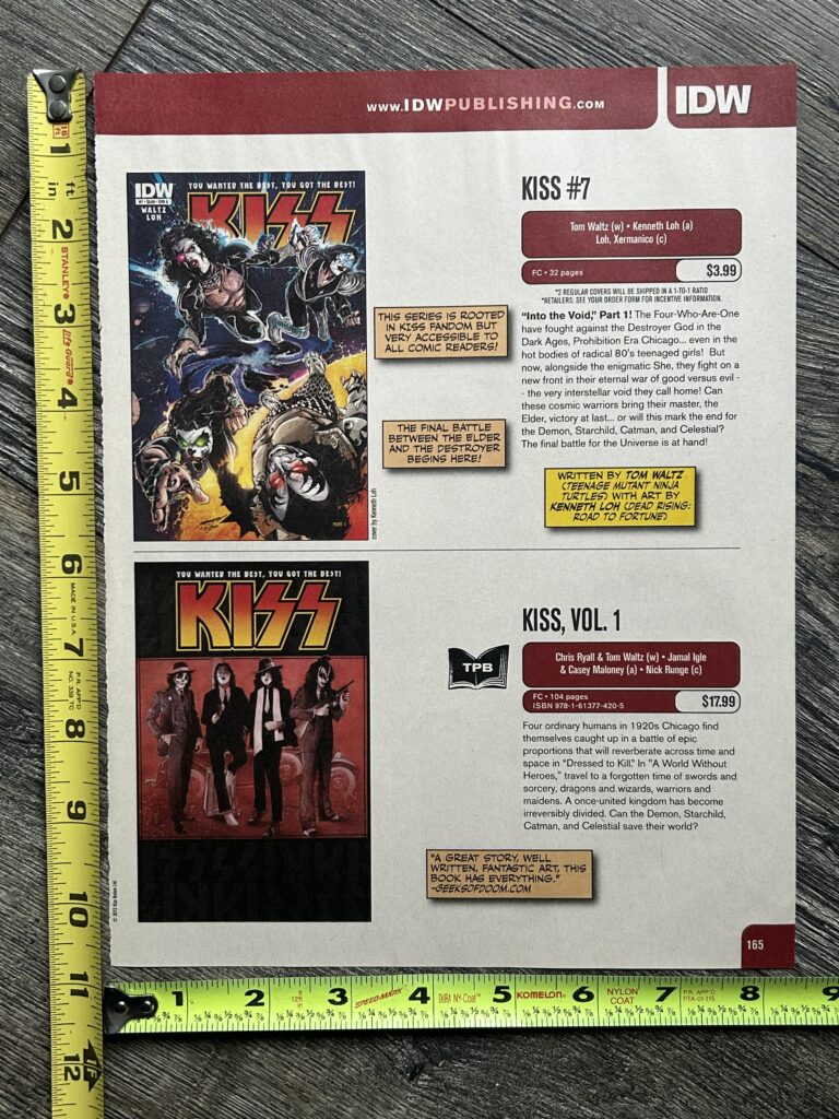 KISS Comic Ad Advert Kiss #7 + Vol 1 TPB IDW Comics Vintage Kiss Memorabilia