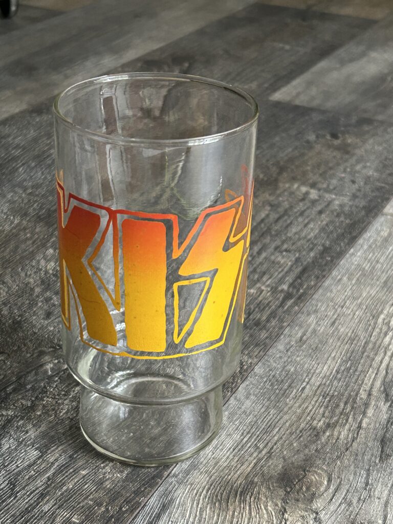 KISS Drinking Glass 7" Sunburst Logo Carnival Boardwalk Barware Vintage Kiss