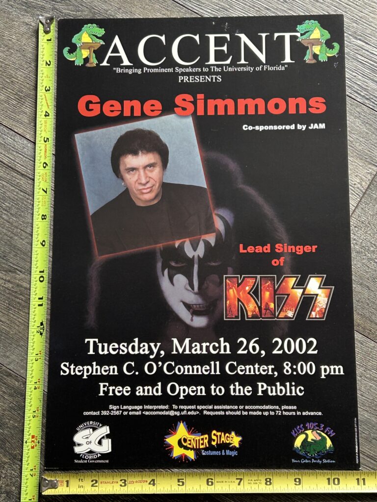 Kiss Poster GENE SIMMONS Speaking Tour University Of Florida 2002 Vintage Kiss