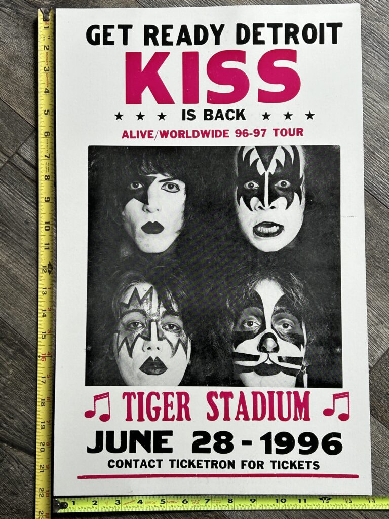KISS Concert Poster Novelty Alive Reunion Tour Tiger Stadium 1996 Vintage Kiss