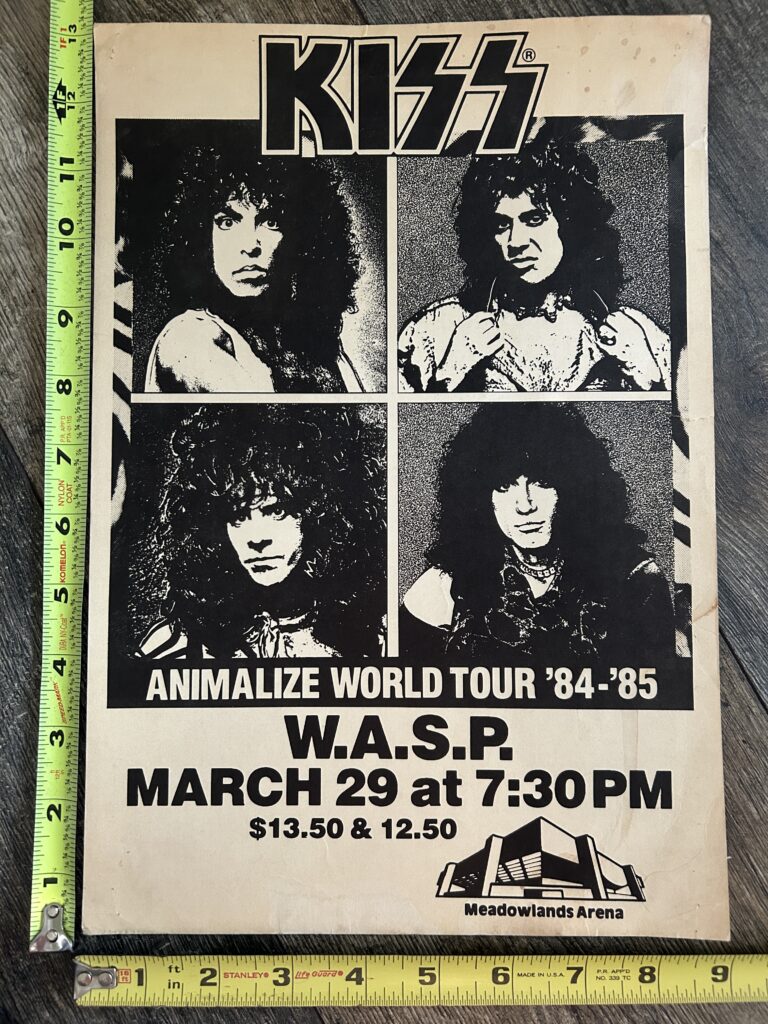 KISS Concert Poster Animalize Tour Meadowlands NJ Mar 29 Vintage Kiss WASP