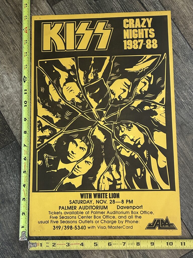 KISS Concert Poster Crazy Nights Tour Davenport Iowa Vintage Kiss Carr Kulick