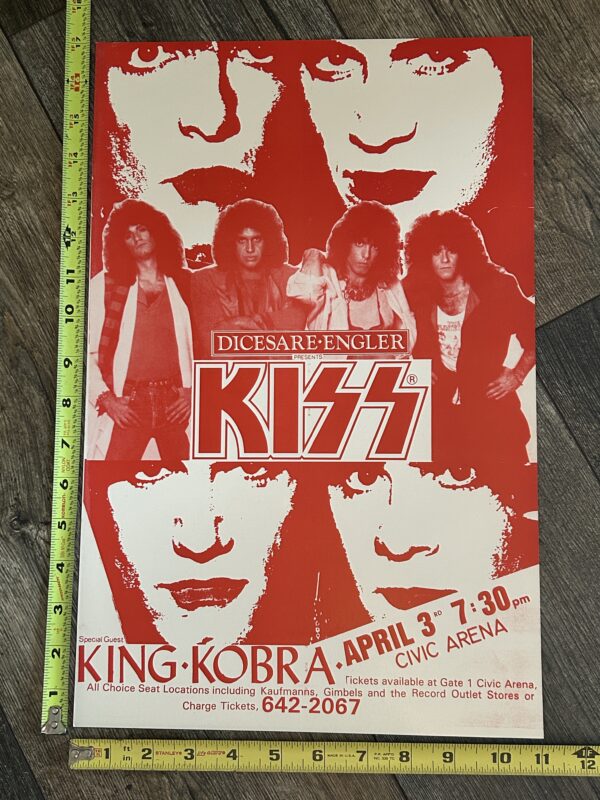 KISS Concert Poster Asylum Tour Pittsburgh Apr 3 1986 Vintage Kiss Carr Kulick