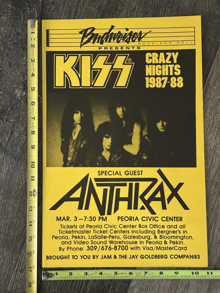 KISS Concert Poster Crazy Nights Tour Peoria Yellow Vintage Kiss Carr Kulick