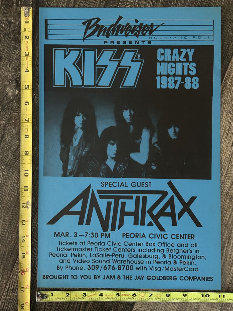 KISS Concert Poster Crazy Nights Tour Peoria Blue Vintage Kiss Eric Carr Kulick
