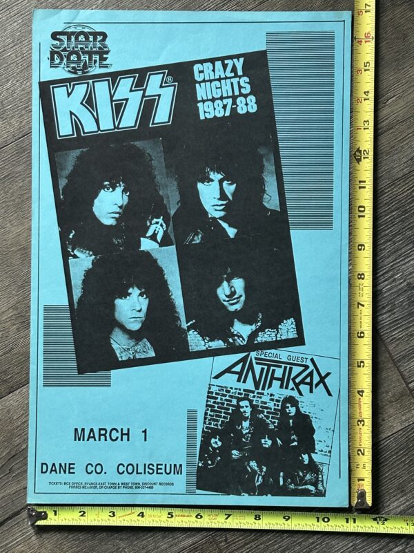 KISS Concert Poster Crazy Nights Tour Madison WI Mar 1 Vintage Kiss Carr Kulick