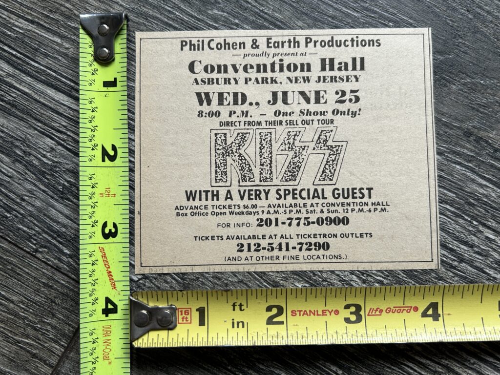 KISS Concert Ad Dressed To Kill Tour Asbury Park NJ 1975 Vintage Kiss Aucoin