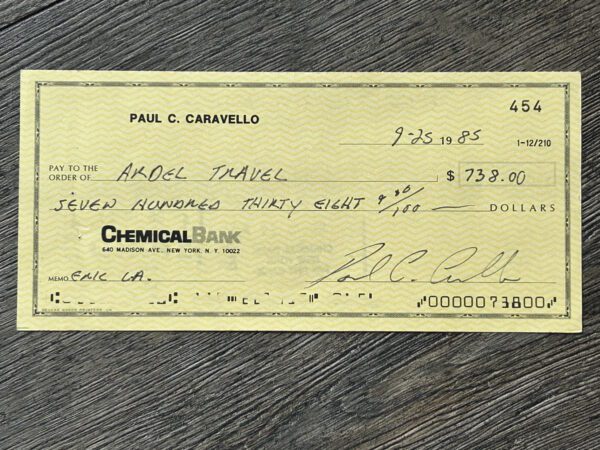 KISS Eric Carr Personal Check Signed 1985 Vintage Kiss Autograph Asylum Era