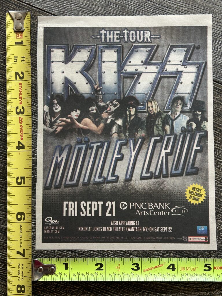 KISS Concert Ad The Tour PNC NJ Sept 21 Vintage Kiss Memorabilia Motley Crue