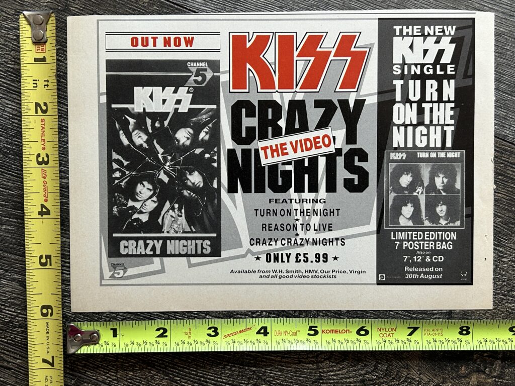 KISS Ad Advert Crazy Nights VHS Video Turn On The Night Vinyl UK Vintage Kiss