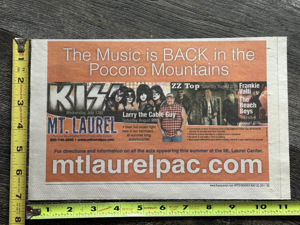 KISS Concert Ad Hottest Tour Mt. Laurel Poconos 2011 Vintage Kiss Memorabilia