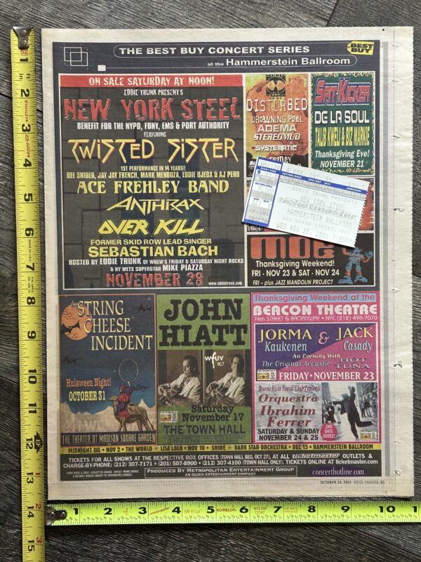 Kiss ACE FREHLEY Concert Ticket Stub Ad New York Steel Nov 28 2001 Vintage Kiss