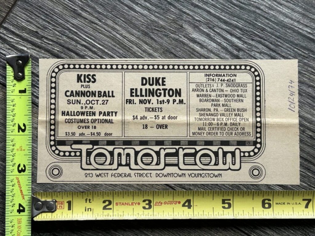 KISS Concert Ad Hotter Than Hell Tour 1974 Youngstown Ohio Vintage Kiss Aucoin