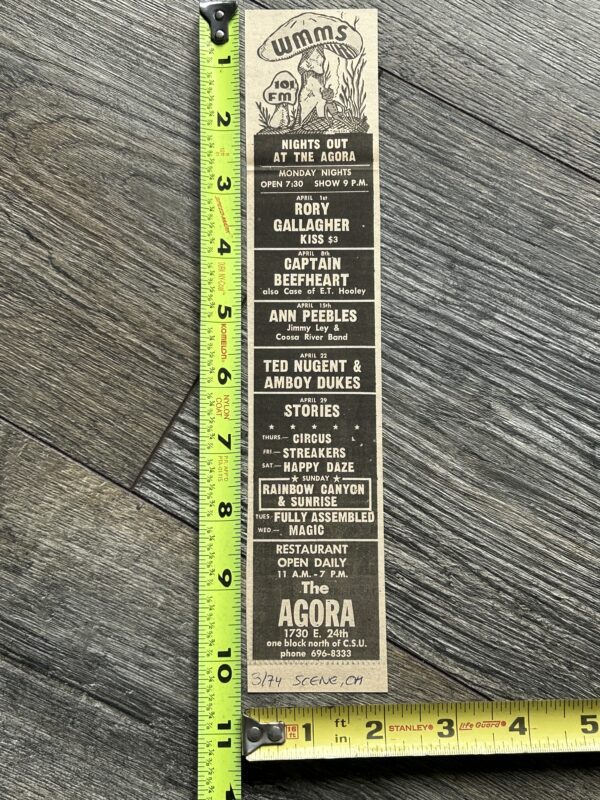 KISS Concert Ad 1st Tour Apr1 1974 Agora Ohio Vintage Aucoin Rory Gallagher A