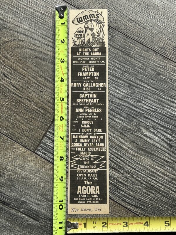 KISS Concert Ad 1st Tour Apr1 1974 Agora Ohio Vintage Aucoin Rory Gallagher B
