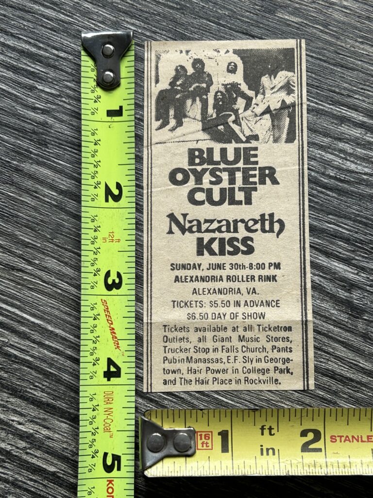 KISS Concert Ad 1st Tour Alexandria VA Jun 30 1974 CANCELLED Vintage Kiss Aucoin
