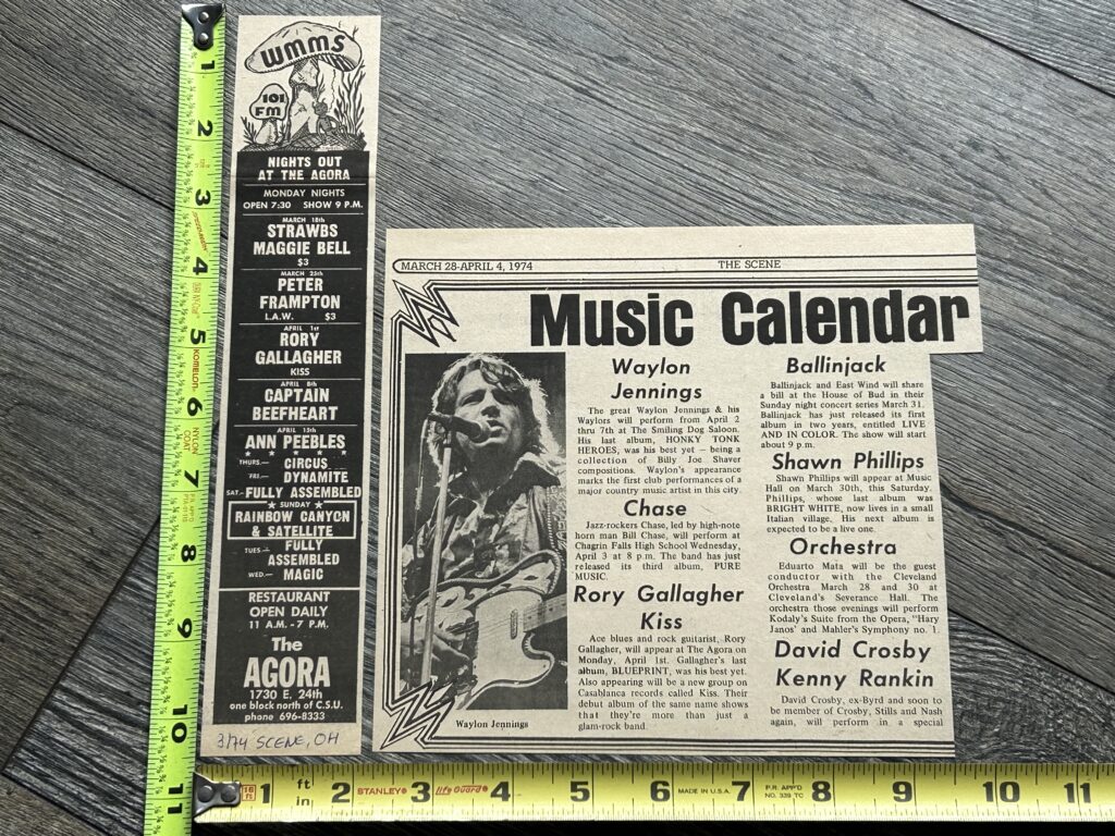 KISS Concert Ad 1st Tour Apr1 1974 Agora Ohio Vintage Kiss Aucoin Rory Gallagher