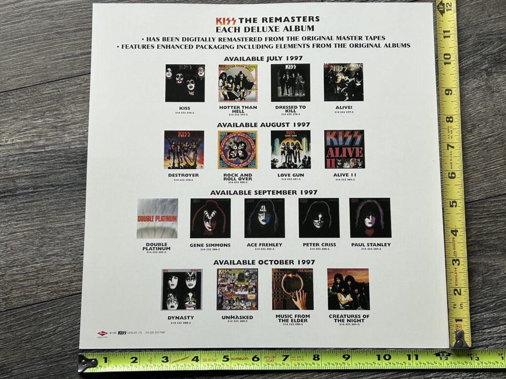KISS Promo Flat Store Display THE REMASTERS 2sided 1997 Vintage Kiss Aucoin