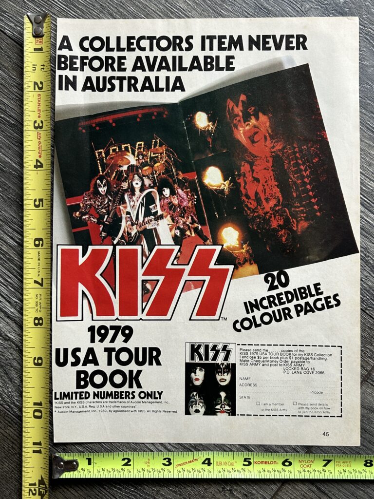 KISS Ad Dynasty Tour Book Program Australia Order Form Aucoin Vintage Kiss