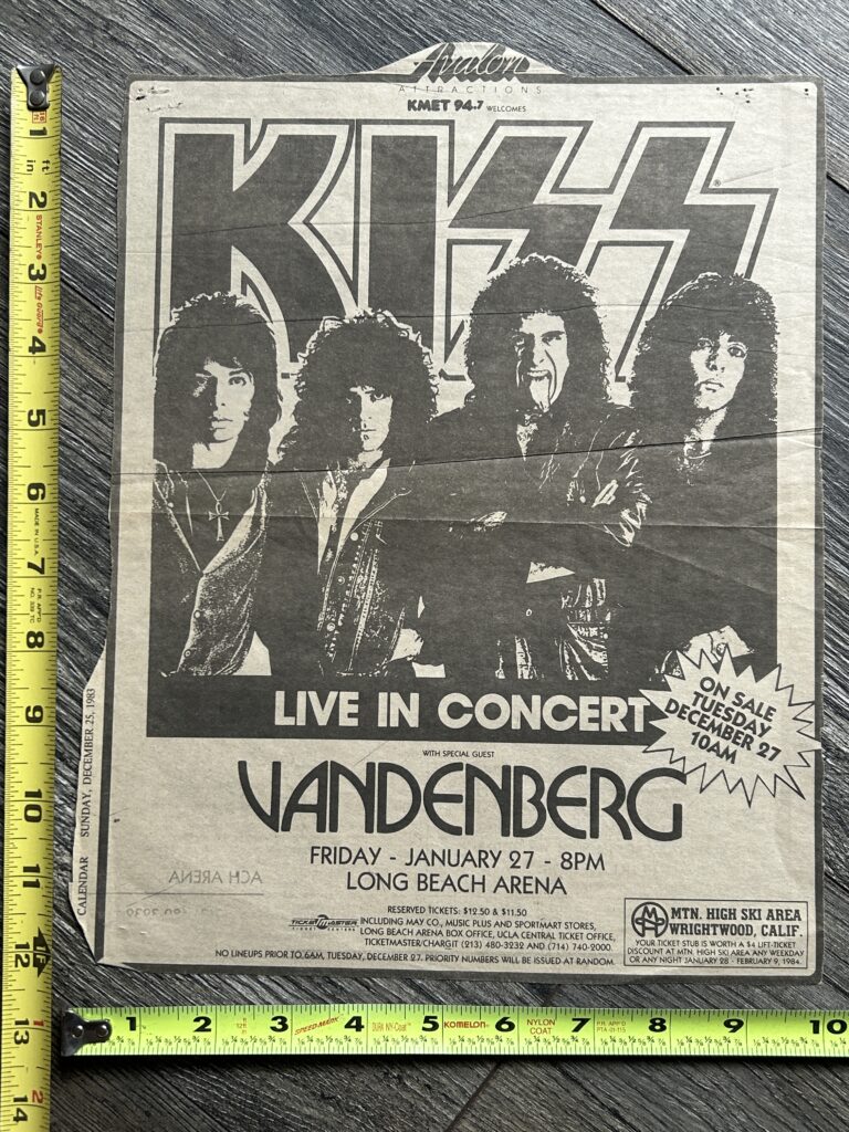 KISS Concert Ad Lick It Up Tour Long Beach Arena Jan 27 1983 Vintage Kiss Carr