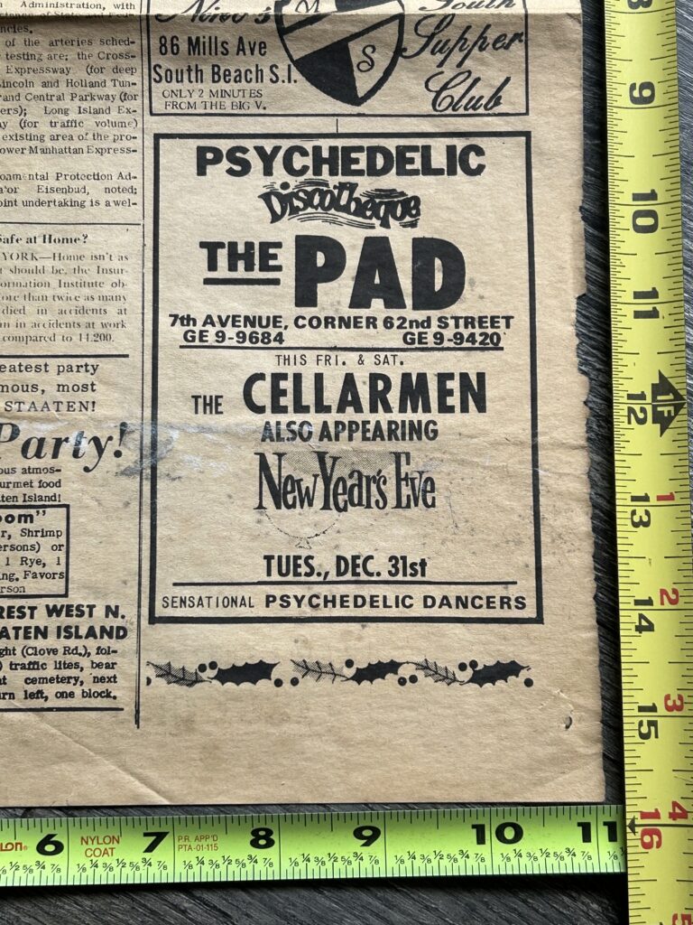 Kiss ERIC CARR Concert Ad The Cellarmen NYC Dec 31 1968 Vintage Kiss Pre Aucoin