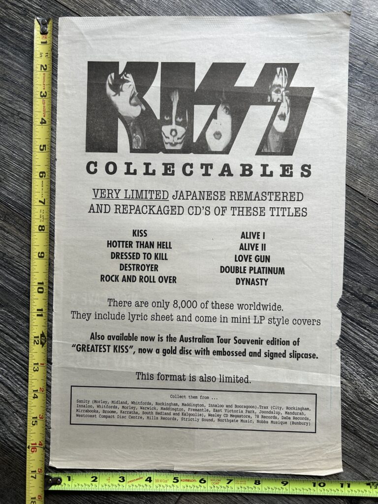 KISS Ad Japanese Mini LP Remaster CD Greatest Kiss Australia 11x17 Vintage Kiss