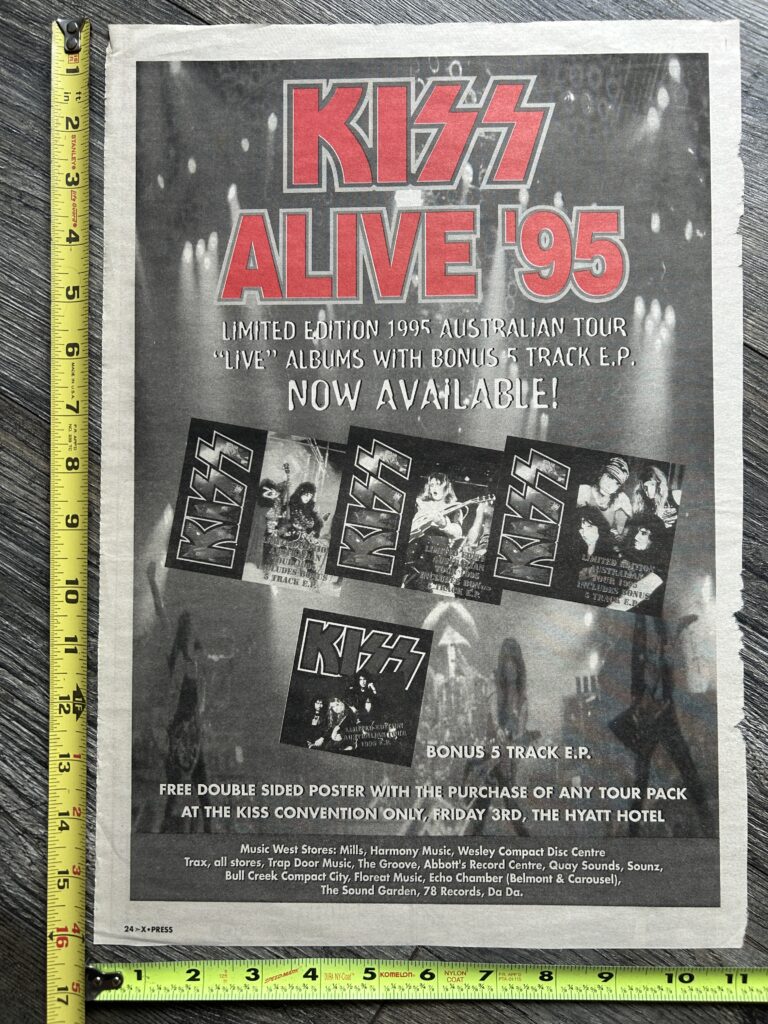 KISS Ad Alive '95 Australia Tour CD Editions Alive 1 2 3 Vintage Kiss 11x16 C
