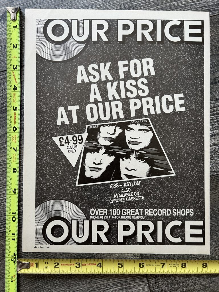 KISS Ad Advert Asylum Vinyl Record Cassette Sale UK Vintage Kiss Memorabilia