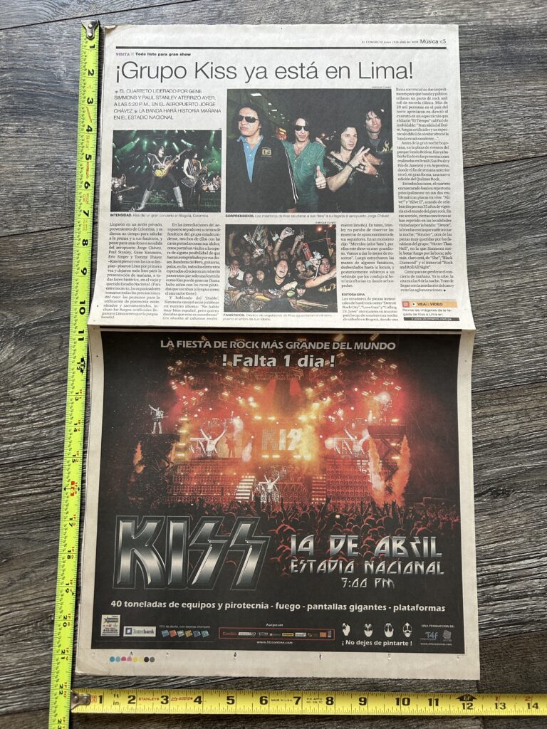 KISS Concert Ad Advert Alive 35 Tour Peru April 14 2009 12.5x21.5 Vintage Kiss B