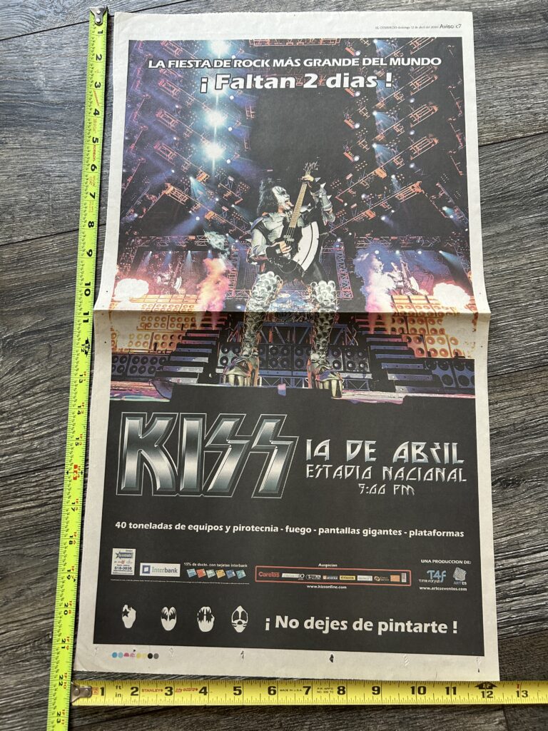 KISS Concert Poster Ad Alive 35 Tour Peru April 14 2009 12.5x22 Vintage Kiss B