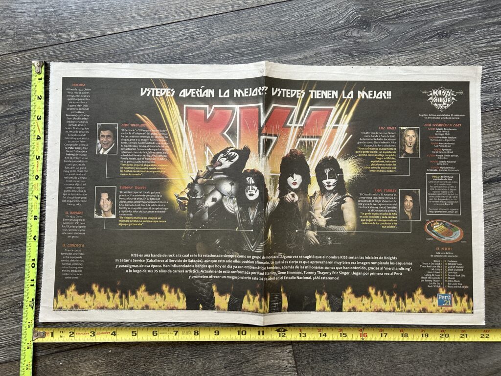 KISS Concert Poster Ad Alive 35 Tour Peru April 14 2009 13x22 2side Vintage Kiss