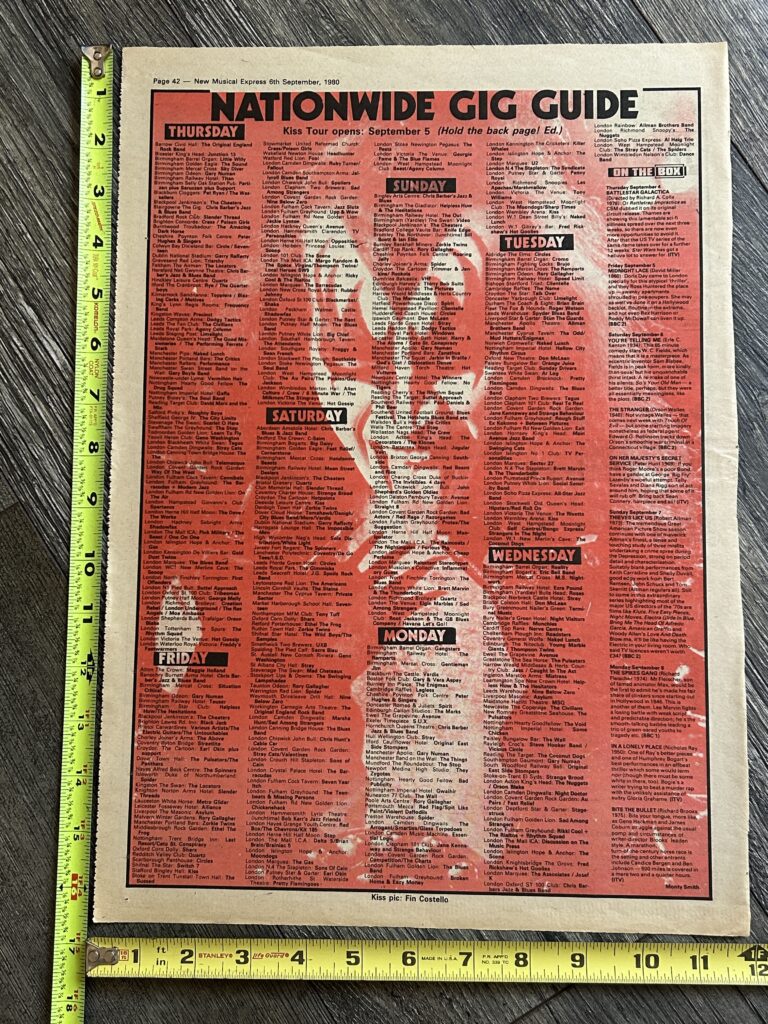 KISS Concert Calendar Ad Gene 1980 Unmasked Tour Sept 5 UK Vintage Kiss Aucoin