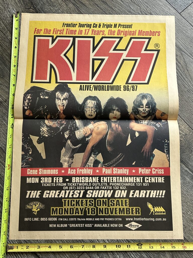 KISS Concert Poster Ad 16x22 Alive Reunion Tour Brisbane Australia Vintage Kiss