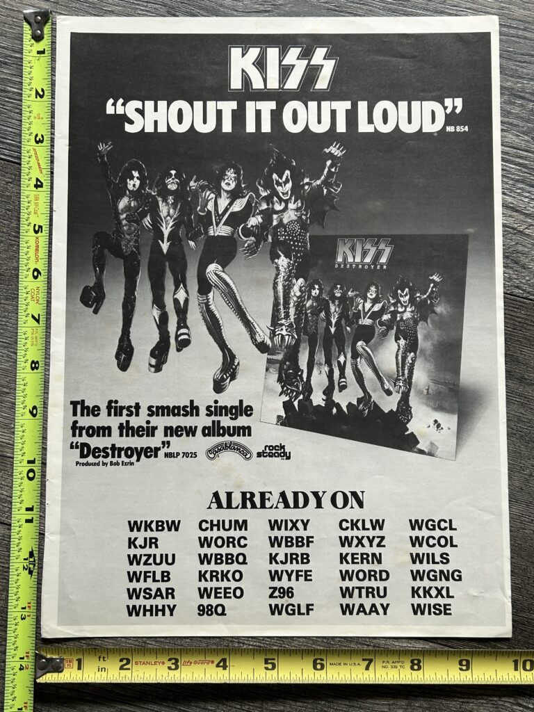 KISS Ad Advert Destroyer SHOUT IT OUT LOUD Single Vintage Kiss Aucoin 10x13