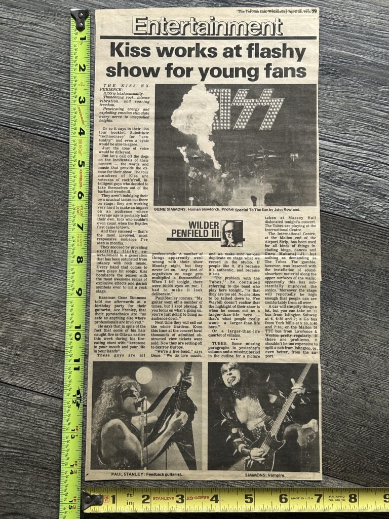 KISS Concert Clipping Review Alive Destroyer Tour Toronto Canada Apr 1976 Aucoin