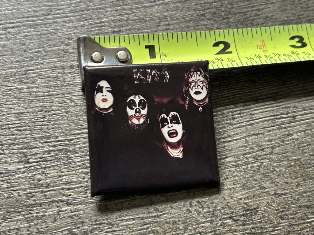 KISS BUTTON Pin Badge Debut Album Cover Square 1 1/2" Vintage Kiss Aucoin Canada